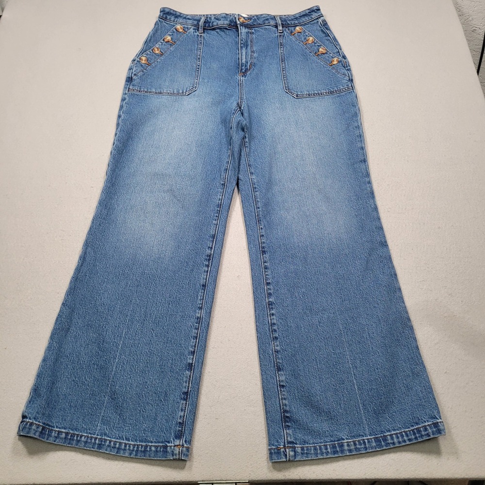 LOFT The Wide Leg Blue Denim Sailor Button Front Pocket Jeans Size 31 12